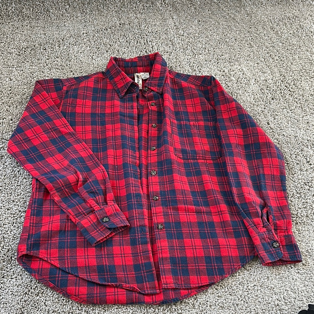 Red and Blue Plaid Button-Up Shirt